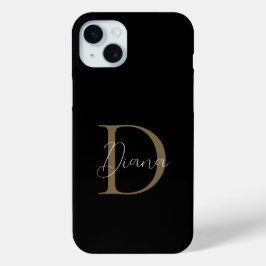 Elegante Midnight Black Mossy Gold Script Monogram Case-Mate iPhone Hülle