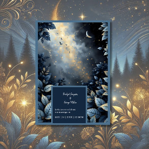 Elegante Midnight Blue and Gold Forest Wedding Einladung