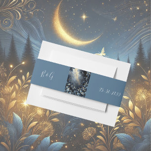 Elegante Midnight Blue and Gold Forest Wedding Einladungsbanderole