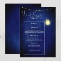 Elegante Midnight Blue Mason Jar Wedding Menu Card