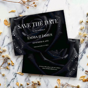 Elegante Midnight Rose Schwarz-Weiße Florale Hochz Save The Date