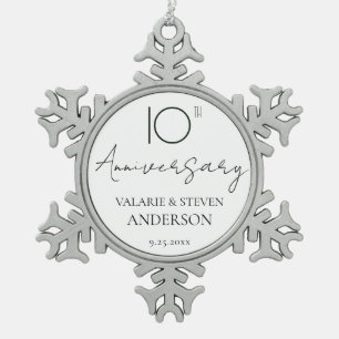 Elegante Minimal 10. Hochzeitsjubiläum Keramik Schneeflocken Zinn-Ornament