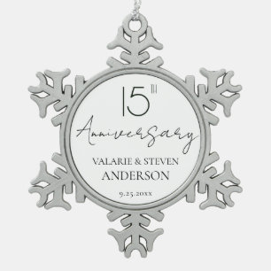 Elegante Minimal 15-jährige Hochzeit-Keramik Schneeflocken Zinn-Ornament