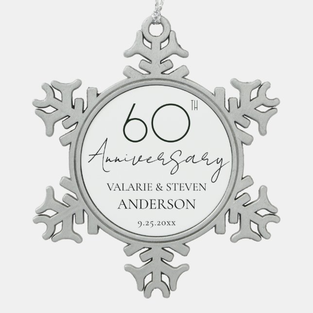 Elegante Minimal 60 Jahre Jubiläum Hochzeitsschnee Schneeflocken Zinn-Ornament (Vorderseite)