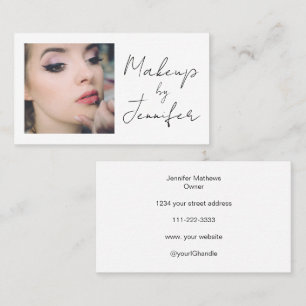 Elegante Minimal Black Script Foto Makeup Visitenkarte