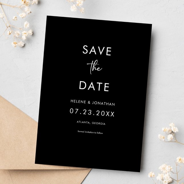 Elegante Minimal Black Wedding Save The Date (Elegant Minimal Black Wedding Save The Date)
