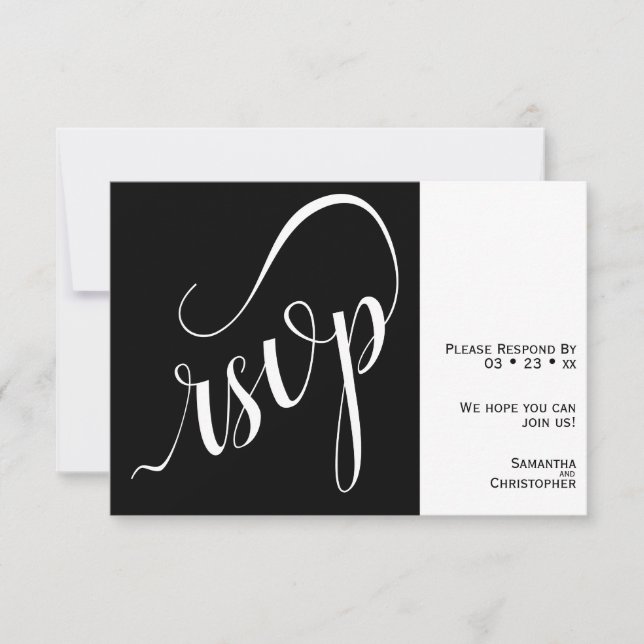 Elegante Minimal Black & White Calligraphy Wedding RSVP Karte (Vorderseite)