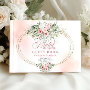 Elegante Minimal Blush Blumen Goldene Brautparty Gästebuch