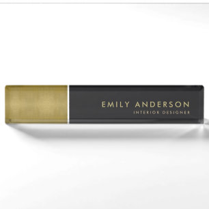 ELEGANTE MINIMAL-BOLD-IMITATE GOLD SCHWARZE STRIPS NAMENSPLAKETTE