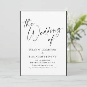Elegante Minimal Border Schwarz Weiß Schrift Hochz Einladung