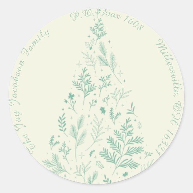 Elegante Minimal Botanische Weihnachtsfeier Rückse Runder Aufkleber (Vorderseite)