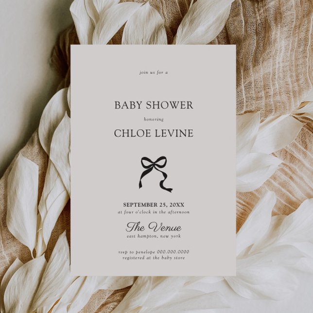 Elegante Minimal Bow Baby Dusche Einladung (Von Creator hochgeladen)