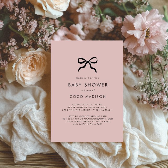 Elegante Minimal Bow Baby Dusche Einladung Postkarte (Von Creator hochgeladen)
