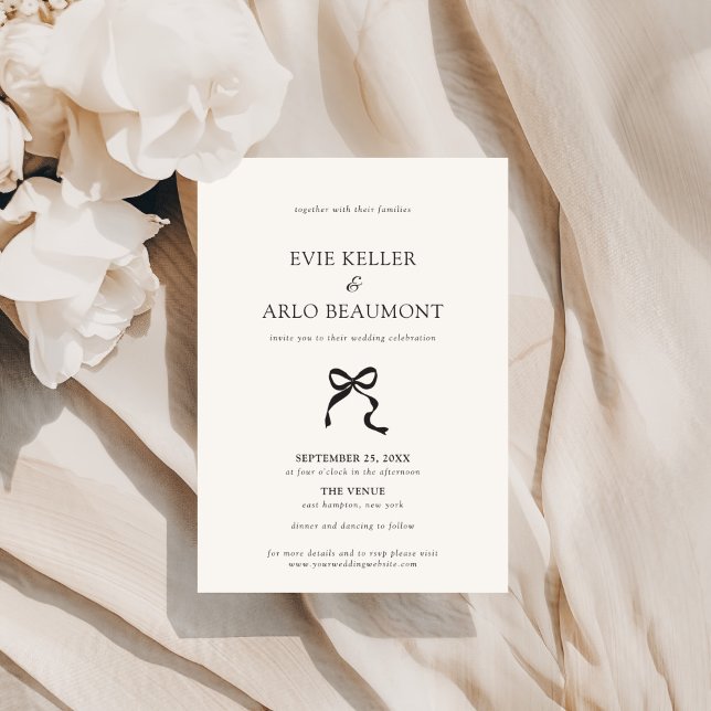 Elegante Minimal Bow Wedding Einladung (Von Creator hochgeladen)