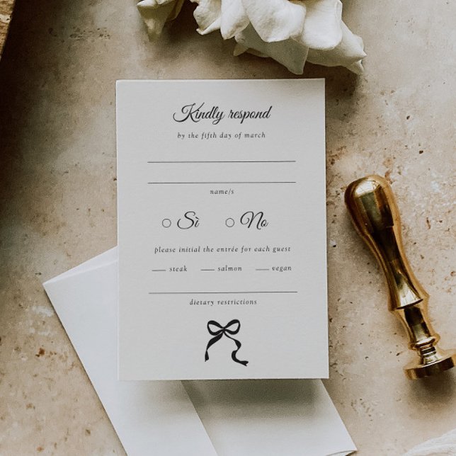 Elegante Minimal Bow Wedding RSVP Karte (Von Creator hochgeladen)