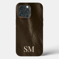 Elegante Minimal Braune Leder Monogramm-Initialen