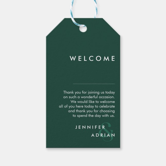 Elegante Minimal Brunswick Green Moderne Hochzeit Geschenkanhänger (Vorderseite)