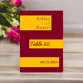 Elegante Minimal Burgund und Gold Moderne Hochzeit Tischnummer