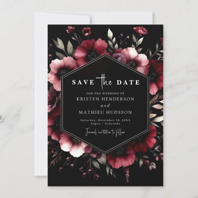 Elegante Minimal Burgundy Wedding Save The Date (Vorderseite)