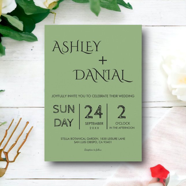 Elegante Minimal Calligraphy Green Moderne Hochzei Einladung (Von Creator hochgeladen)