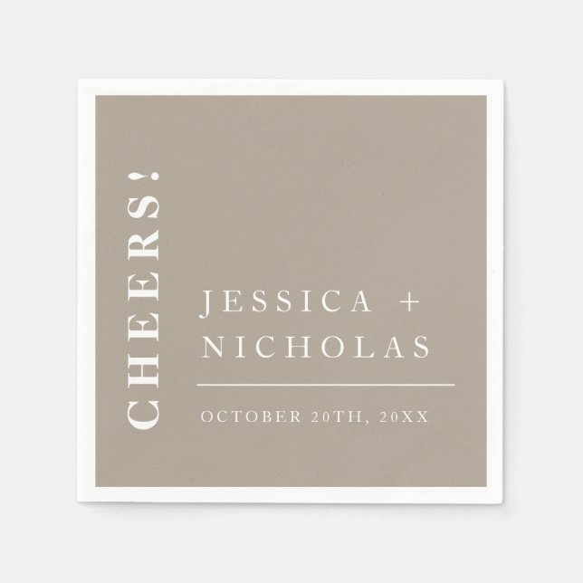 Elegante Minimal Cheers Olive Gray Moderne Hochzei Serviette (Vorderseite)