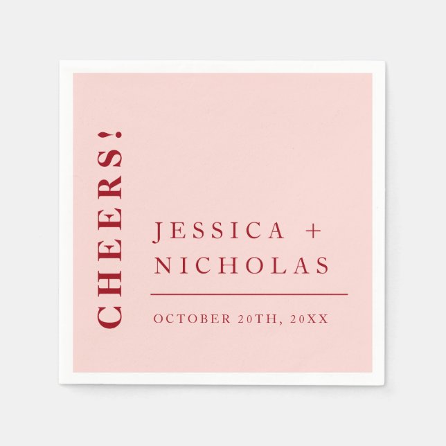 Elegante Minimal Cheers Pink & Red Moderne Hochzei Serviette (Vorderseite)