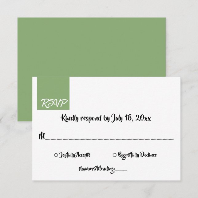 Elegante Minimal Chic Green Moderne Einfache Hochz RSVP Karte (Vorne/Hinten)
