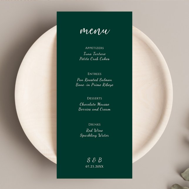 Elegante Minimal Emerald Green Wedding Menükarte (Elegant Minimal Emerald Green Wedding Menu)