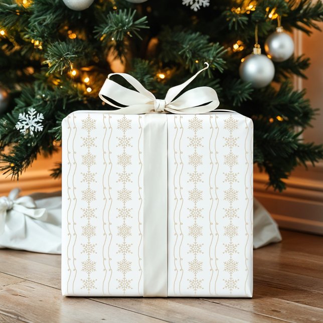 Elegante Minimal Festival Winter Snowflake & Ribbo Geschenkpapier (Elegant Minimal Festive Winter Snowflake & Ribbon Wrapping Paper)