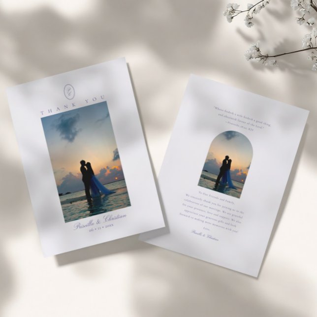 Elegante Minimal Foto Monogram Christlich Wedding Dankeskarte (Von Creator hochgeladen)