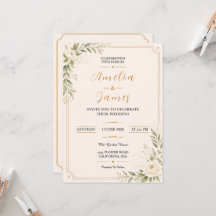 Elegante Minimal Gold Florale Hochzeits-Einladung