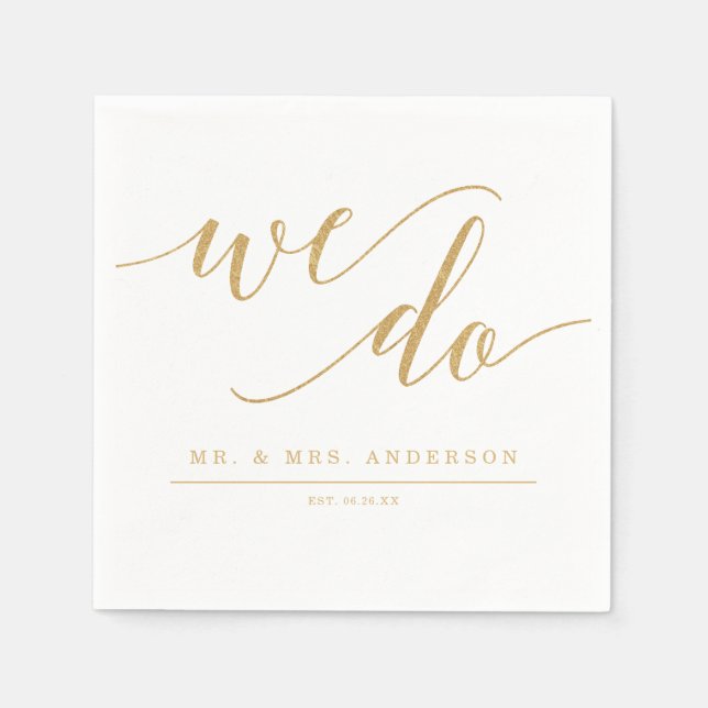 Elegante Minimal Gold Hochzeit Cocktail Napkin Serviette (Vorderseite)
