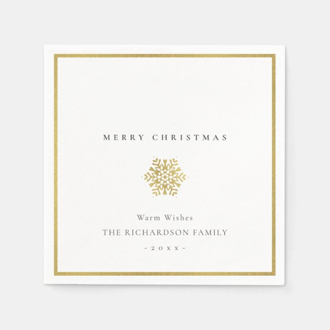 Elegante Minimal Gold Snowflake Frohe Weihnachten Serviette (Vorderseite)