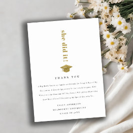 Elegante Minimal Gold Typografy Graduation Cap Dankeskarte