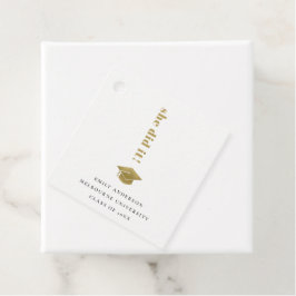 Elegante Minimal Gold Typografy Graduation Cap Geschenkanhänger