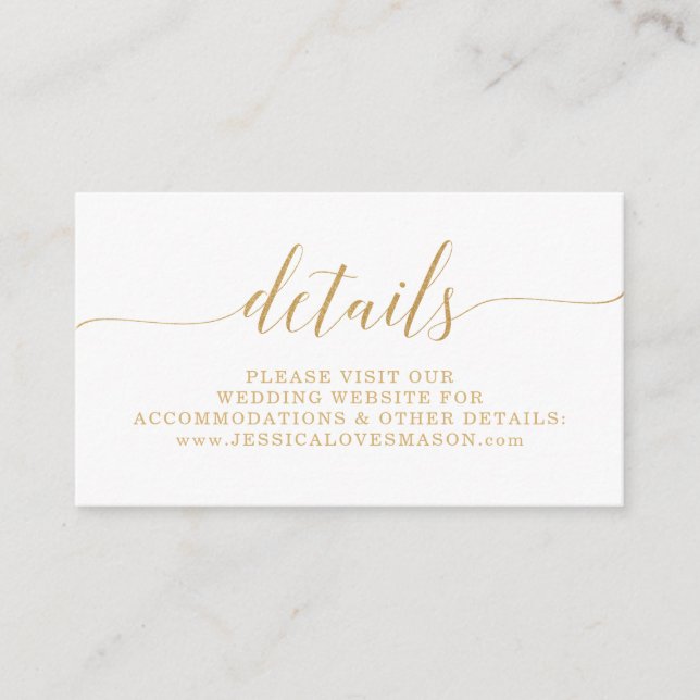 Elegante Minimal Gold Wedding Website Beipackkarte Begleitkarte (Vorderseite)