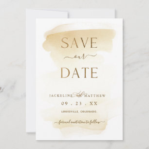 Elegante Minimal Golden Yellow Watercolor Wedding  Save The Date