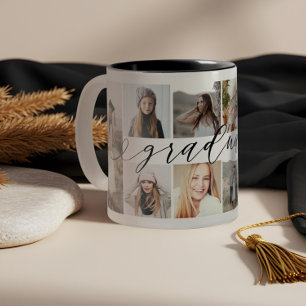 Elegante Minimal Graduate Script Foto Collate Zweifarbige Tasse
