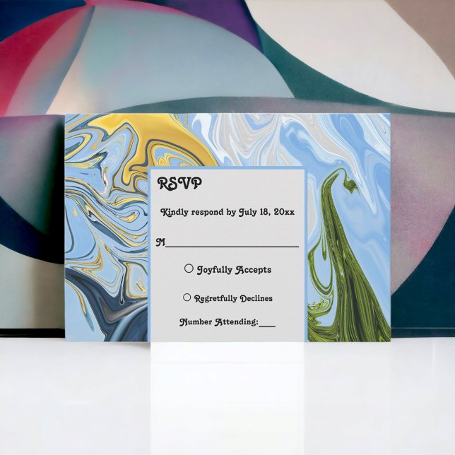 Elegante Minimal Green Yellow Blue Abstrakt Weddin RSVP Karte (Von Creator hochgeladen)