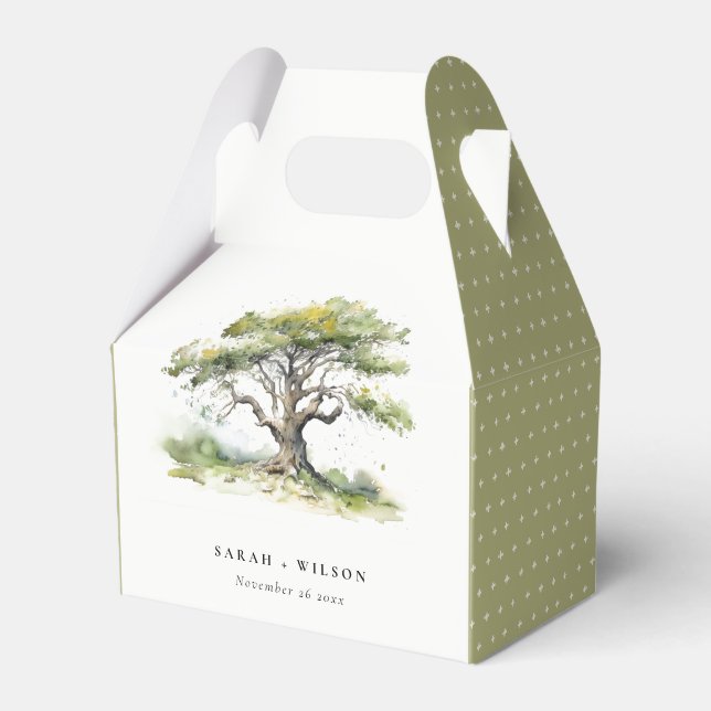Elegante Minimal Grüne Wasserfarben Eiche Hochzeit Geschenkschachtel (Vorderseite)