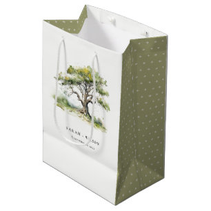 Elegante Minimal Grüne Wasserfarben Eiche Hochzeit Mittlere Geschenktüte