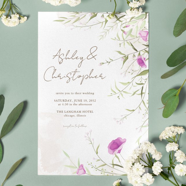 Elegante Minimal Lavender Wildblume Hochzeit Einladung (Von Creator hochgeladen)