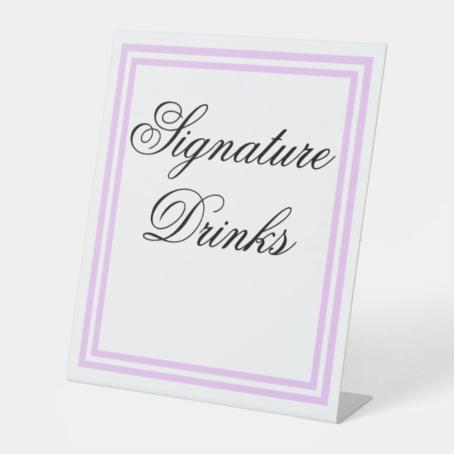 Elegante Minimal Light Lila Signature Drinks Sockelschild (Vorderseite)