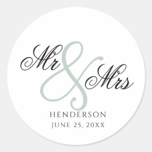Elegante Minimal Mr und Mrs Hochzeit Runder Aufkleber