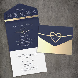 Elegante Minimal Navy Blue Wedding All In One Einladung