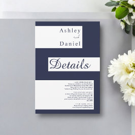 Elegante Minimal Navy Blue White Moderne Hochzeit Begleitkarte