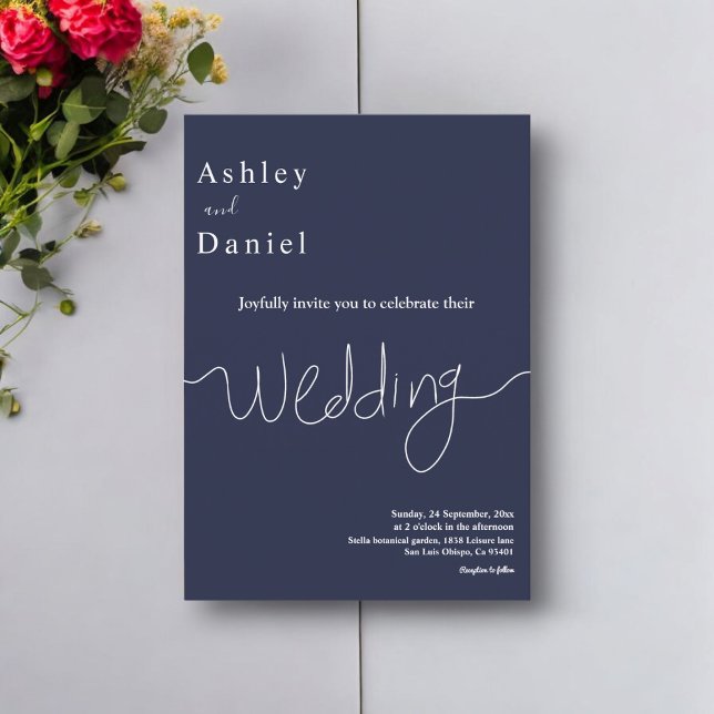Elegante Minimal Navy Blue White Moderne Hochzeit Einladung (Von Creator hochgeladen)