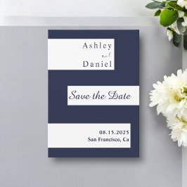 Elegante Minimal Navy Blue White Moderne Hochzeit Save The Date