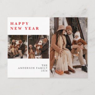 Elegante Minimal Neujahrs-Glückwünsche Familie 3 F Feiertagspostkarte