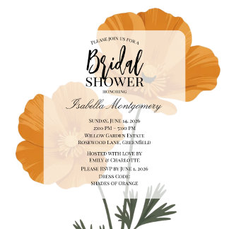 Elegante Minimal Orange Mohn Blumen Hochzeitsdusch Einladung